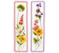 Vervaco Marque-page Pack de broderie au point de croix "Fleurs" 2 pièces, motif à compter, 6x20cm