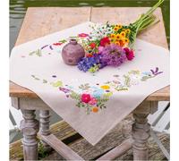 Vervaco nappe point plat paquet de broderie "Printemps joyeux", image à broder dessinée, 72x72cm