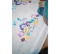 Vervaco Nappe Set point plat "Allium en bleu et violet", dessin à broder pré-dessiné, 80x80cm
