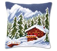 Vervaco Cross Stitch Cushion Kit House Decorating SNOWY LANDSCAPE DIY Art & Craft Embroidery Tapestry Kit Creative Activities Art Project For Adults ca.40x40 cm Gift Set