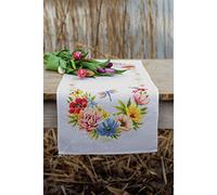 Vervaco Point De Croix Compté Chemin FLEURS COLORÉES Broderie Kit Complet Adulte Loisir Créatif Maison Decoration Manuelle Table Cadeou DIY 32 x 84 cmCross Stitch, Multicolor, ca. 32 x 84 cm