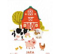 VERVACO Point De Croix Compté DIY Cadeau Bebe Naissance Personnalisé A LA Ferme Tableau Complet Kit De Broderie Loisir Créatif Maison Décoration ca. 24 x 29 cm Cross Stitch, Cotton, Multicolore