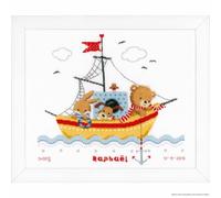 Vervaco Kit de broderie point de croix compté Bateau à voile – Cadeau bébé 36×33 cm multicolore
