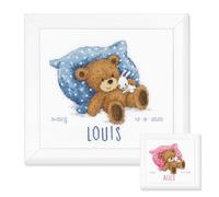 VERVACO Point De Croix Compté DIY Cadeau Bebe Naissance Personnalisé Cher Ours Tableau Complet Kit De Broderie Loisir Créatif Maison Décoration ca. 22 x 21 cm Cross Stitch, Cotton, Multicolore
