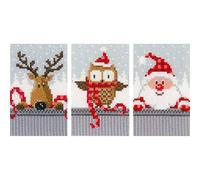 Vervaco Point De Croix Compté Kit Carte De Voeux Complet Set (lot de 3) FIGURES DE NOËL De Broderie Loisir Créatif Maison Decoration Cadeau DIY ca. 10,5 x 15 cm Counted Cross Stitch Embroidery