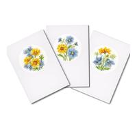 Vervaco Point De Croix Compté Kit Carte De Voeux Complet Set (lot de 3) FLEURS BLEUES & JAUNES De Broderie Loisir Créatif Maison Decoration Cadeau DIY ca. 10,5 x 15 cm Cross Stitch Embroidery