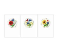 VERVACO Point De Croix Compté Kit Carte De Voeux Complet Set (lot de 3) FLEURS DES CHAMPS De Broderie Loisir Créatif Maison Decoration Cadeau DIY ca. 10,5 x 15 cm Counted Cross Stitch Embroidery