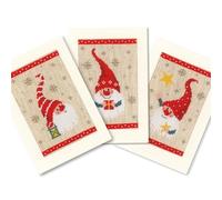 Vervaco Point De Croix Compté Kit Carte De Voeux Complet Set (lot de 3) GNOMES DE NOËL De Broderie Loisir Créatif Maison Decoration Cadeau DIY ca. 10,5 x 15 cm Counted Cross Stitch Embroidery