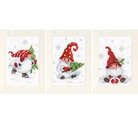 Vervaco Point De Croix Compté Kit Carte De Voeux Complet Set (lot de 3) GNOMES DE NOËL De Broderie Loisir Créatif Maison Decoration Cadeau DIY ca. 10,5 x 15 cm Counted Cross Stitch Embroidery