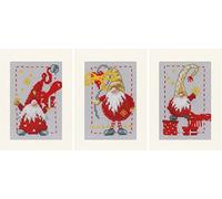 Vervaco Kit point de croix compté Carte de vœux Lutin de Noël - Lot de 3, 10,5 x 15 cm