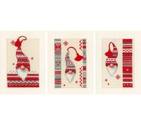 Vervaco Point De Croix Compté Kit Carte De Voeux Complet Set (lot de 3) LUTIN DE NOËL De Broderie Loisir Créatif Maison Decoration Cadeau DIY ca. 10,5 x 15 cm Counted Cross Stitch Embroidery