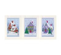 VERVACO Point De Croix Compté Kit Carte De Voeux Complet Set (lot de 3) MAISONS D'HIVER De Broderie Loisir Créatif Maison Decoration Cadeau DIY ca. 10,5 x 15 cm Counted Cross Stitch Embroidery