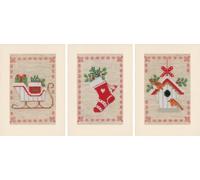 Vervaco Point De Croix Compté Kit Carte De Voeux Complet Set (lot de 3) MOTIFS DE NOËL De Broderie Loisir Créatif Maison Decoration Cadeau DIY ca. 10,5 x 15 cm Counted Cross Stitch Embroidery