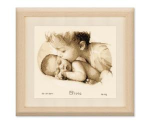 Vervaco Point De Croix Compté Kit DIY Cadeau Bebe Naissance Personnalisé AMOUR FRATERNEL Tableau Complet Kit De Broderie Loisir Créatif Maison Décoration ca. 27 x 21 cm Cross Stitch