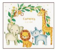 VERVACO Point De Croix Compté Kit DIY Cadeau Bebe Naissance Personnalisé ANIMAUX DE LA JUNGLE Tableau Complet Kit De Broderie Loisir Créatif Maison Décoration ca. 36 x 33 cm Cross Stitch