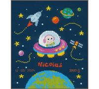 VERVACO Point De Croix Compté Kit DIY Cadeau Bebe Naissance Personnalisé BÉBÉ ASTRONAUTE Tableau Complet Kit De Broderie Loisir Créatif Maison Décoration ca. 23 x 26 cm Cross Stitch