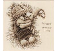 VERVACO Point De Croix Compté Kit DIY Cadeau Bebe Naissance Personnalisé BÉBÉ AVEC LAPIN EN PELUCHE Tableau Complet Kit De Broderie Loisir Créatif Maison Décoration ca. 29 x 29 cm Cross Stitch