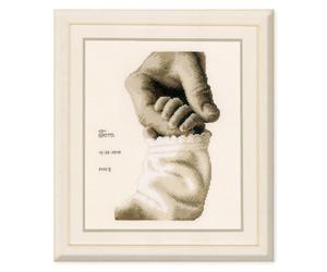 Vervaco Point De Croix Compté Kit DIY Cadeau Bebe Naissance Personnalisé BONHEUR DE BÉBÉ Tableau Complet Kit De Broderie Loisir Créatif Maison Décoration ca. 18 x 24 cm Cross Stitch