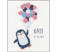 VERVACO Point De Croix Compté Kit DIY Cadeau Bebe Naissance Personnalisé BONJOUR PINGOUIN Tableau Complet Kit De Broderie Loisir Créatif Maison Décoration ca. 22 x 30 cm Cross Stitch