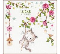 VERVACO Point De Croix Compté Kit DIY Cadeau Bebe Naissance Personnalisé CHATON EFFRONTÉ Tableau Complet Kit De Broderie Loisir Créatif Maison Décoration ca. 30 x 31 cm Cross Stitch
