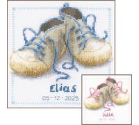 VERVACO Point De Croix Compté Kit DIY Cadeau Bebe Naissance Personnalisé CHAUSSURES À LACETS ROSE/BLEU Tableau Complet Kit De Broderie Loisir Créatif Maison Décoration ca. 19 x 19 cm Cross Stitch