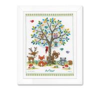 Vervaco Point De Croix Compté Kit DIY Cadeau Bebe Naissance Personnalisé DANS LA FORÊT Tableau Complet Kit De Broderie Loisir Créatif Maison Décoration ca. 28 x 35 cm Cross Stitch