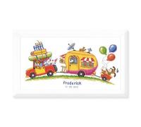 Vervaco Point De Croix Compté Kit DIY Cadeau Bebe Naissance Personnalisé EN ROUTE POUR LES VACANCES Tableau Complet Kit De Broderie Loisir Créatif Maison Décoration ca. 40 x 21 cm Cross Stitch