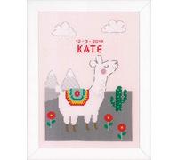 Vervaco Point De Croix Compté Kit DIY Cadeau Bebe Naissance Personnalisé LAMA GENTIL Tableau Complet Kit De Broderie Loisir Créatif Maison Décoration ca. 18 x 24 cm Cross Stitch