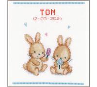 VERVACO Point De Croix Compté Kit DIY Cadeau Bebe Naissance Personnalisé LAPINS AVEC DES GLACES Tableau Complet Kit De Broderie Loisir Créatif Maison Décoration ca. 19 x 21 cm Cross Stitch