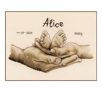 Vervaco Point De Croix Compté Kit DIY Cadeau Bebe Naissance Personnalisé MAINS ET PIEDS Tableau Complet Kit De Broderie Loisir Créatif Maison Décoration ca. 27 x 18 cm Cross Stitch