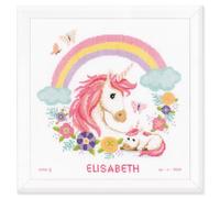 Vervaco Point De Croix Compté Kit DIY Cadeau Bebe Naissance Personnalisé MÈRE ET BÉBÉ LICORNE Tableau Complet Kit De Broderie Loisir Créatif Maison Décoration ca. 28 x 28 cm Cross Stitch