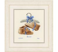 Vervaco Point De Croix Compté Kit DIY Cadeau Bebe Naissance Personnalisé MES PREMIÈRES CHAUSSURES Tableau Complet Kit De Broderie Loisir Créatif Maison Décoration ca. 18 x 20 cm Cross Stitch