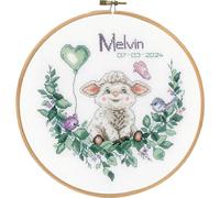 VERVACO Point De Croix Compté Kit DIY Cadeau Bebe Naissance Personnalisé MOUTON Tableau Complet Kit De Broderie Loisir Créatif Maison Décoration ca. 20 x 20 cm Cross Stitch
