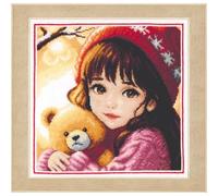 VERVACO Point De Croix Compté Kit DIY Cadeau Bebe Naissance Personnalisé Niña con oso Tableau Complet Kit De Broderie Loisir Créatif Maison Décoration ca. 21 x 21 cm Cross Stitch Embroidery