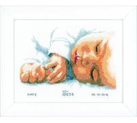 Vervaco Point De Croix Compté Kit DIY Cadeau Bebe Naissance Personnalisé NOUVEAU-NÉ Tableau Complet Kit De Broderie Loisir Créatif Maison Décoration ca. 24 x 18 cm Cross Stitch