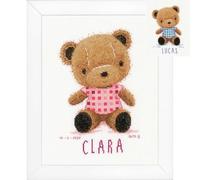 VERVACO Point De Croix Compté Kit DIY Cadeau Bebe Naissance Personnalisé OURS EN PELUCHE Tableau Complet Kit De Broderie Loisir Créatif Maison Décoration ca. 18 x 27 cm Cross Stitch