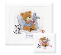 VERVACO Point De Croix Compté Kit DIY Cadeau Bebe Naissance Personnalisé OURS, LAPIN ET CHIEN Tableau Complet Kit De Broderie Loisir Créatif Maison Décoration ca. 25 x 21 cm Cross Stitch