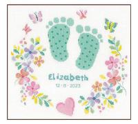 VERVACO Point De Croix Compté Kit DIY Cadeau Bebe Naissance Personnalisé PIEDS DE BÉBÉ Tableau Complet Kit De Broderie Loisir Créatif Maison Décoration ca. 27 x 25 cm Cross Stitch