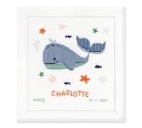 VERVACO Point De Croix Compté Kit DIY Cadeau Bebe Naissance Personnalisé PLAISIR DES BALEINES Tableau Complet Kit De Broderie Loisir Créatif Maison Décoration ca. 22 x 23 cm Cross Stitch