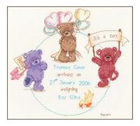 Vervaco Kit de point de croix compté POPCORN ET LES AMIS – Cadeau naissance 25x23 cm