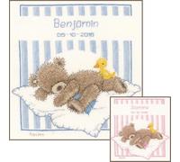 Vervaco Point De Croix Compté Kit DIY Cadeau Bebe Naissance Personnalisé POPCORN LA NAISSANCE Tableau Complet Kit De Broderie Loisir Créatif Maison Décoration ca. 20 x 23 cm Cross Stitch