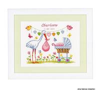 Vervaco – Kit point de croix compté Une Cigogne – Cadeau naissance personnalisé 28×23 cm