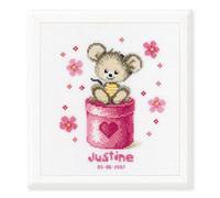 Vervaco Point De Croix Compté Kit DIY Cadeau Bebe Naissance Personnalisé UNE PETITE SOURIS Tableau Complet Kit De Broderie Loisir Créatif Maison Décoration ca. 20 x 22 cm Cross Stitch