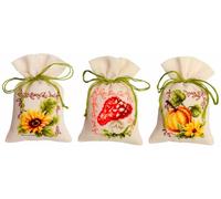 Vervaco Point De Croix Compté Kit Sachet Aromates Complet Set AUTOMNE LOT DE 3 De Broderie Loisir Créatif Maison Decoration Cadeau DIY ca. 8 x 12 cm Counted Cross Stitch Embroidery