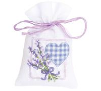 Vervaco Point De Croix Compté Kit Sachet Aromates Complet Set BRINS DE LAVANDE AVEC CŒUR De Broderie Loisir Créatif Maison Decoration Cadeau DIY ca. 8 x 12 cm Counted Cross Stitch Embroidery