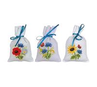 Vervaco Point De Croix Compté Kit Sachet Aromates Complet Set Fleurs des Champs Lot DE 3 De Broderie Loisir Créatif Maison Decoration Cadeau DIY ca. 8 x 12 cm Counted Cross Stitch Embroidery