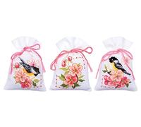Vervaco Point De Croix Compté Kit Sachet Aromates Complet Set MÉSANGES ET FLEURS LOT DE 3 De Broderie Loisir Créatif Maison Decoration Cadeau DIY ca. 8 x 12 cm Counted Cross Stitch Embroidery