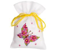 Vervaco Point De Croix Compté Kit Sachet Aromates Complet Set PAPILLON ROSE De Broderie Loisir Créatif Maison Decoration Cadeau DIY ca. 8 x 12 cm Counted Cross Stitch Embroidery