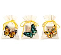 Vervaco Point De Croix Compté Kit Sachet Aromates Complet Set PAPILLONS LOT DE 3 De Broderie Loisir Créatif Maison Decoration Cadeau DIY ca. 8 x 12 cm Counted Cross Stitch Embroidery