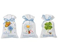 Vervaco Point De Croix Compté Kit Sachet Aromates Complet Set VOEUX Lot DE 3 De Broderie Loisir Créatif Maison Decoration Cadeau DIY ca. 8 x 12 cm Counted Cross Stitch Embroidery